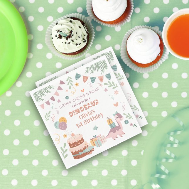 Pastel Dino Footprint Birthday Napkins (Creator Uploaded)