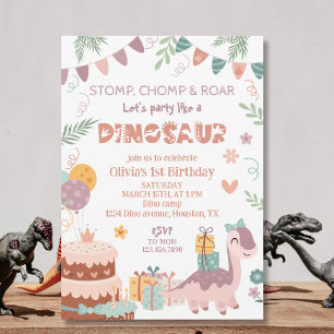 Pastel Dino Party Birthday Invitation