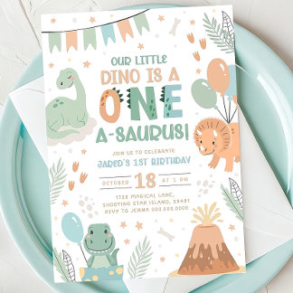 Pastel Dinosaur Birthday Invitation. One Cute Baby Invitation