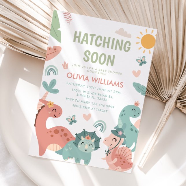 Pastel Dinosaur Hatching Soon Baby Shower Invitation (Creator Uploaded)