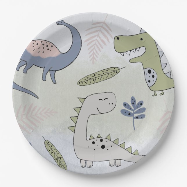 Pastel Dinosaur   Paper Plate (Front)