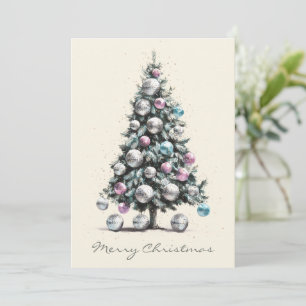 Pastel Disco Ball Ornament Christmas Tree  Holiday Card