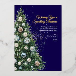 Pastel Disco Ball Ornament Christmas Tree Photo Foil Holiday Card