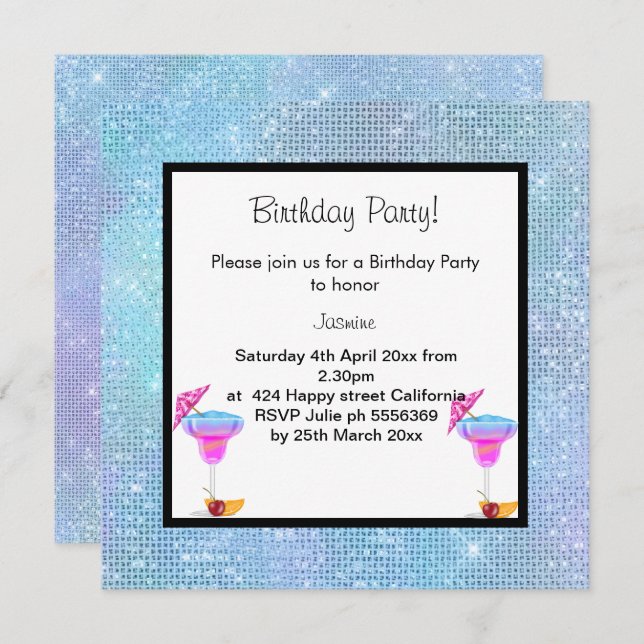 PASTEL DISCO COCKTAIL BIRTHDAY PARTY INVITATION (Front/Back)