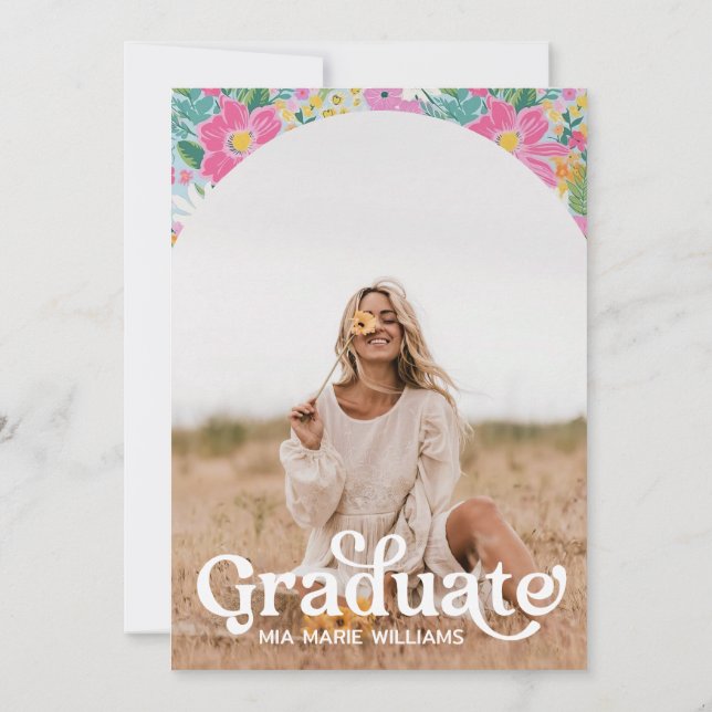 Pastel Ditsy Floral Graduation Invitation Editable (Back)