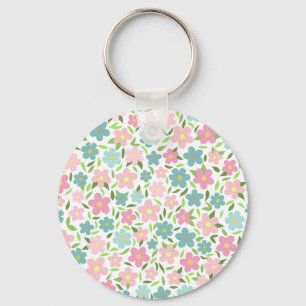 Pastel Ditsy Floral Shabby Chic Coquette Key Ring