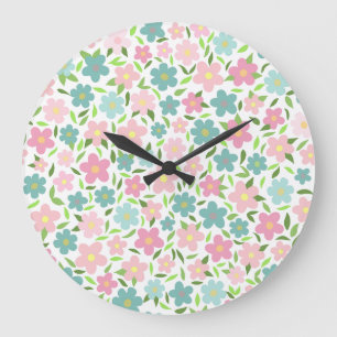 Pastel Ditsy Floral Shabby Chic Coquette Large Clock