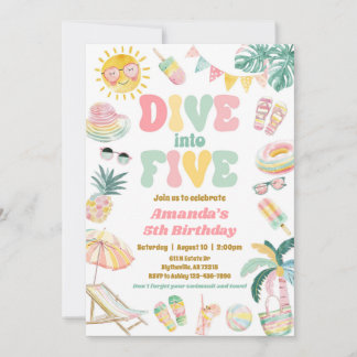 Pastel Dive into Five Pool Party Invitation