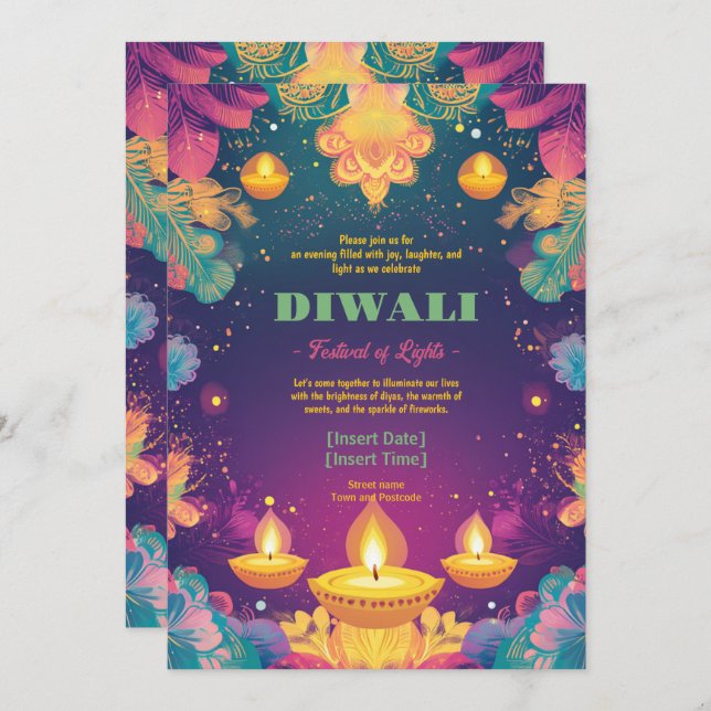 Pastel Diwali Delight Invitation (Front/Back)