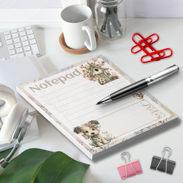 Pastel Dog & Floral – Birdhouse Spring Design Notepad (Creator Uploaded)