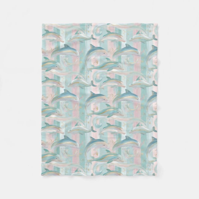 Pastel Dolphin Pattern Fleece Blanket (Front)