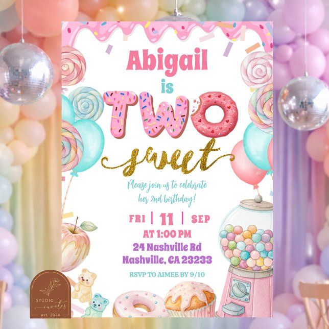 Pastel Donut Two Sweet 2nd Birthday party Invitati Invitation (Creator Uploaded)