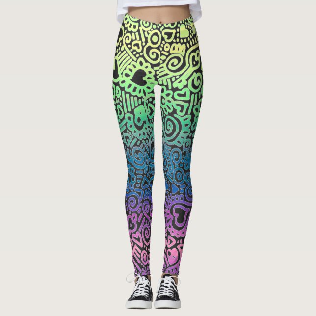 Pastel Doodle Pattern Leggings (Front)