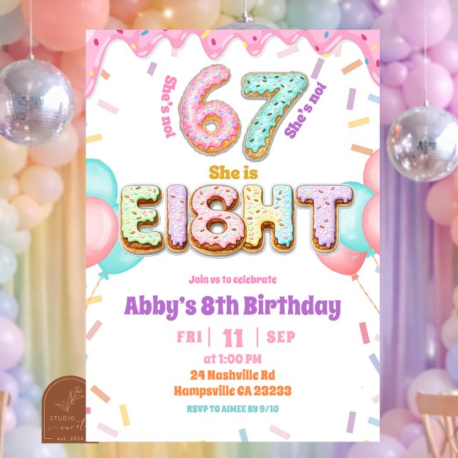 Pastel Doughnut 67 8th Girl Birthday party Invitat Invitation (Creator Uploaded)