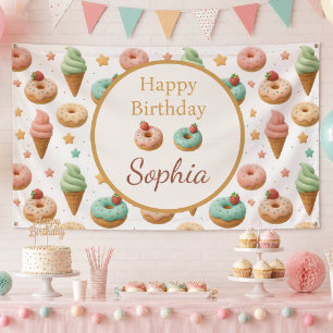 Pastel Doughnut & Ice Cream Birthday Banner