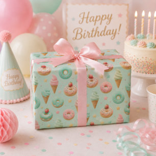 Pastel Doughnut & Ice Cream Birthday Wrapping Pape Paper