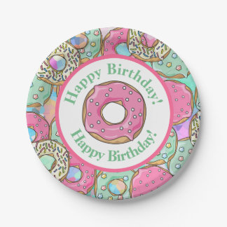 Pastel Doughnuts Happy Birthday Paper Plate