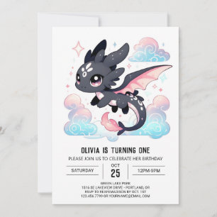 Pastel Dragon 1st Birthday Invitation