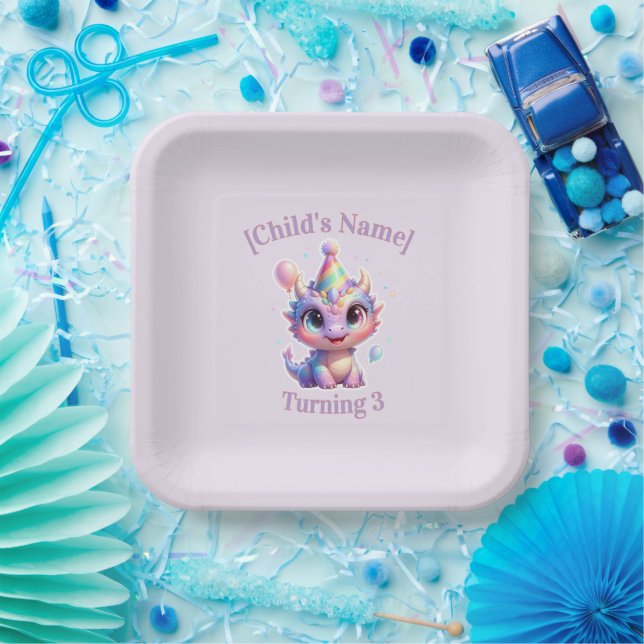 Pastel Dragon Birthday Adventure Paper Plates (Party)