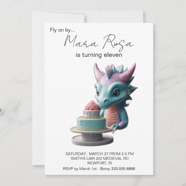 *~* Pastel Dragon Cake Photo AP88 Birthday Party Invitation (Front)
