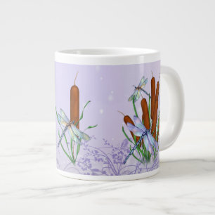 Pastel Dragonflies and Bulrushes Large Coffee Mug