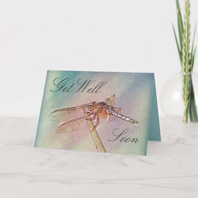 Pastel Dragonfly Get Well Card (Front)