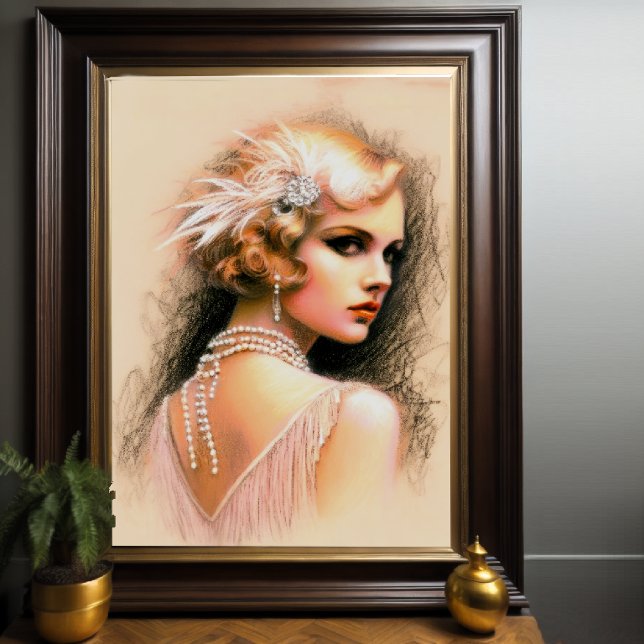 Pastel Drawing 1920's Flapper Girl Blonde Poster (Creator Uploaded)