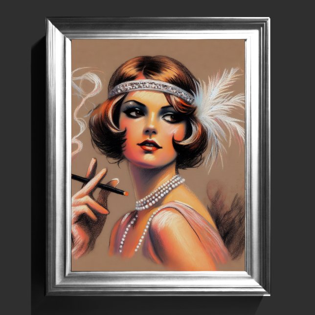 Pastel Drawing 1920's Flapper Girl Smoking II Poster (Creator Uploaded)
