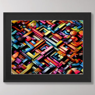 Pastel Drawing Abstract Dimensional Geometric Poster