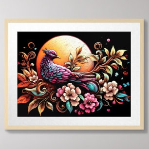 Pastel Drawing Asian Floral Pheasant Poster