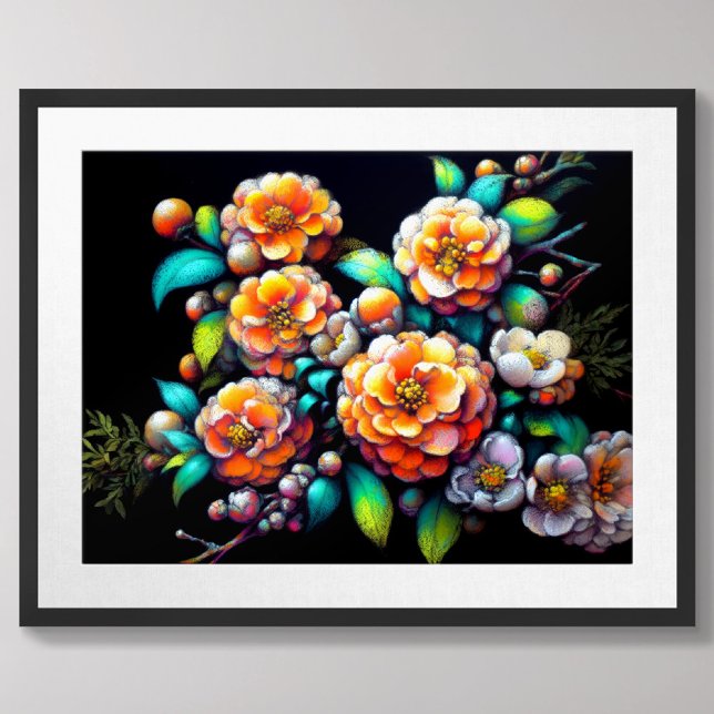 Pastel Drawing Asian Orange Flower Blossoms Branch Poster (Creator Uploaded)