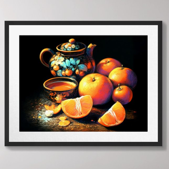 Pastel Drawing Asian Teapot Oranges Offering Poster (Creator Uploaded)