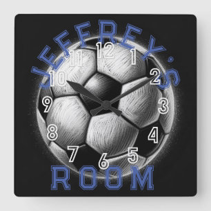 Pastel Drawing Black White Soccer Ball Personalise Square Wall Clock