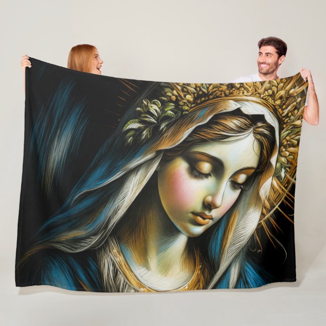 Pastel Drawing Blessed Virgin Mother Fleece Blanket (In Situ)