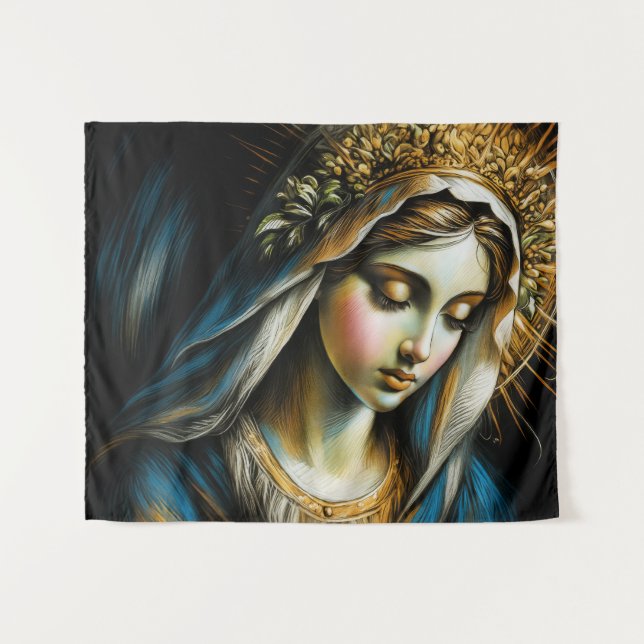 Pastel Drawing Blessed Virgin Mother Tapestry (Front (Horizontal))
