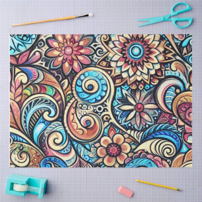 Pastel Drawing Bohemian Intricate Design Tissue Paper (Craft)