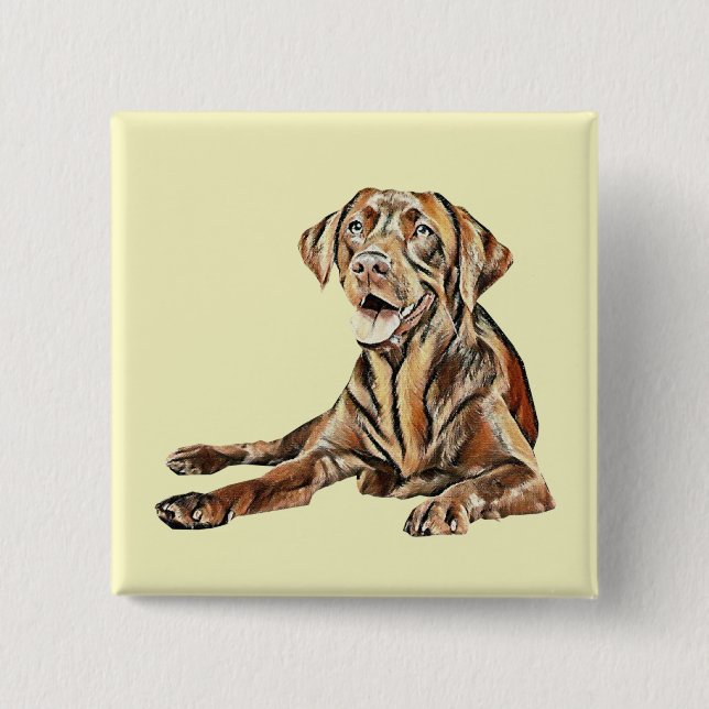 Pastel Drawing Chocolate Lab Pin Button (Front)