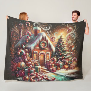 Pastel Drawing Christmas Holiday Gingerbread House Fleece Blanket