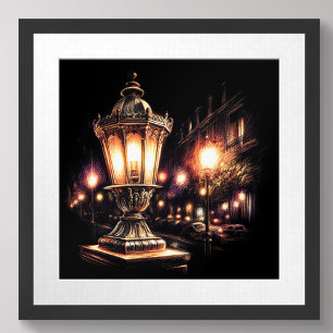 Pastel Drawing French Street Lamp Poster