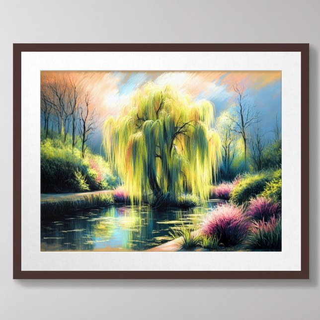 Pastel Drawing Garden Pond Weeping Willow Tree Poster (Creator Uploaded)