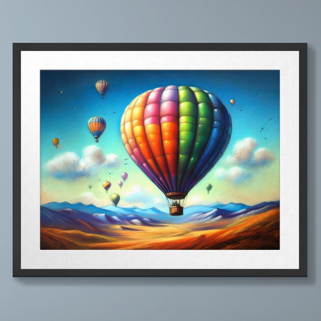 Pastel Drawing Hot Air Balloons Over Landscape Poster (Creator Uploaded)