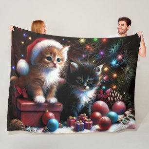 Pastel Drawing Kittens Christmas Fleece Blanket