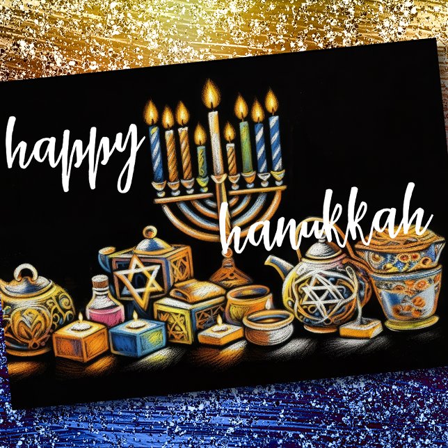 Pastel Drawing Menorah Hanukkah Candles Card (Creator Uploaded)