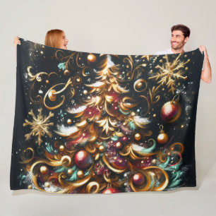 Pastel Drawing of a Christmas Tree Whimsical Fleece Blanket