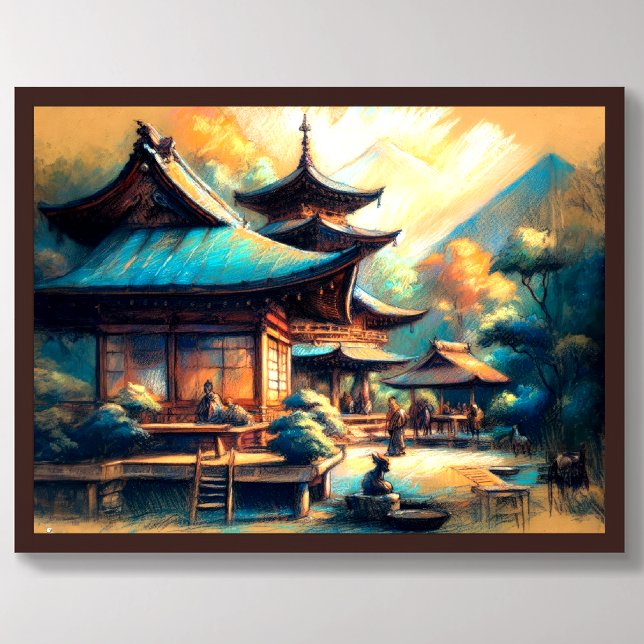 Pastel Drawing of Ancient Chinese Village Poster (Creator Uploaded)
