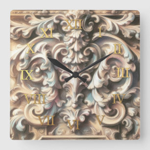 Pastel Drawing of Architecture Ornate Stone Carved Square Wall Clock