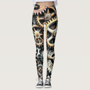 Pastel Drawing of Cogs Gears Steampunk Leggings