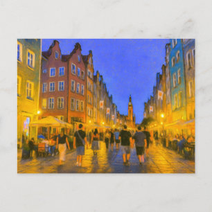 Pastel drawing of Danzig city gate view to Neptune Holiday Postcard