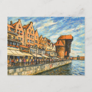 Pastel drawing of Danzig historic crane gate in da Holiday Postcard