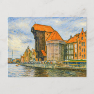 Pastel drawing of Danzig historic crane gate in da Holiday Postcard